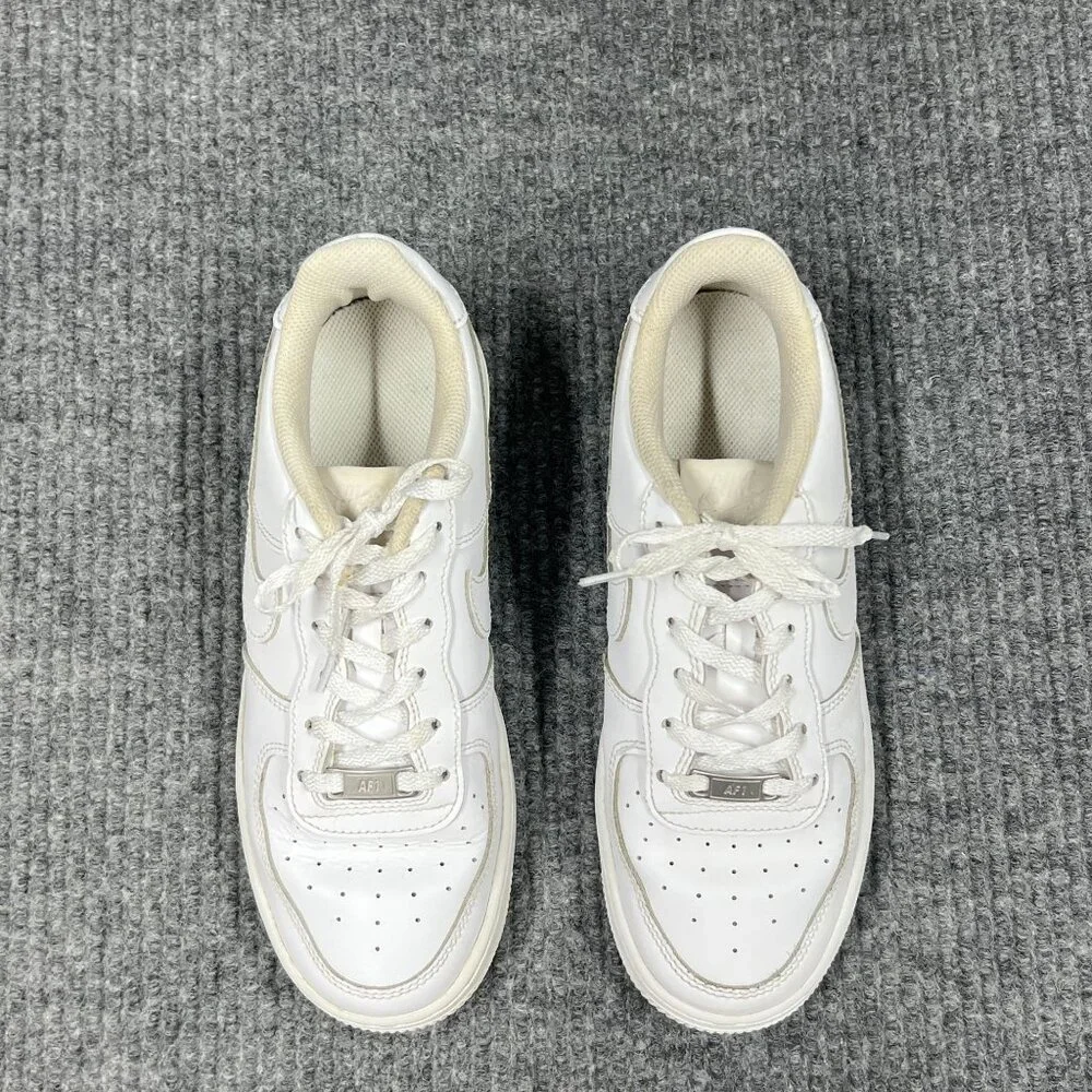Nike Air‎ Force 1 Kids 6Y White on White Leather Sneakers Low-Top Lace-Up Shoes